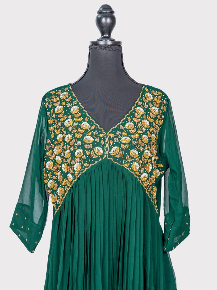 Aline-Kurti--Fabric-_-Georgette-floral-Neck-Green-Color-4 Aline-Kurti--Fabric-_-Georgette-floral-Neck-Green-Color-4