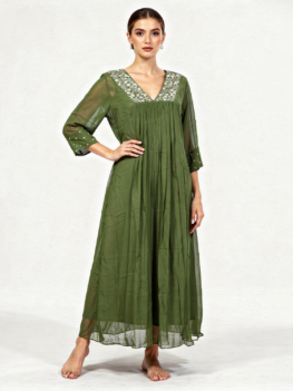 Aline Kurti- Fabric Georgette - Green Color