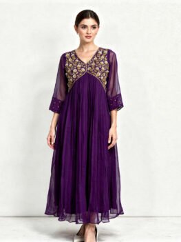 Aline Kurti With Floral Neck Design | Purple Color | Fabric _ Georgette