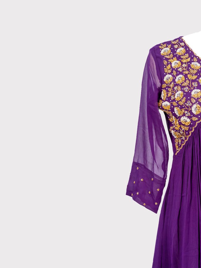 Aline-Kurti-With-Floral-Neck-Design-Purple-Color-4 Aline-Kurti-With-Floral-Neck-Design-Purple-Color-4