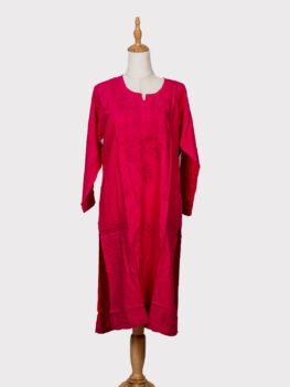 Chikankaari-A-Line-Kurti–Material-Rayon-Cotton–Red-color-1