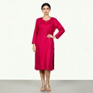Chikankaari-A-Line-Kurti--Material-Rayon-Cotton--Red-color