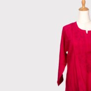 Chikankaari-A-Line-Kurti--Material-Rayon-Cotton--Red-color-3