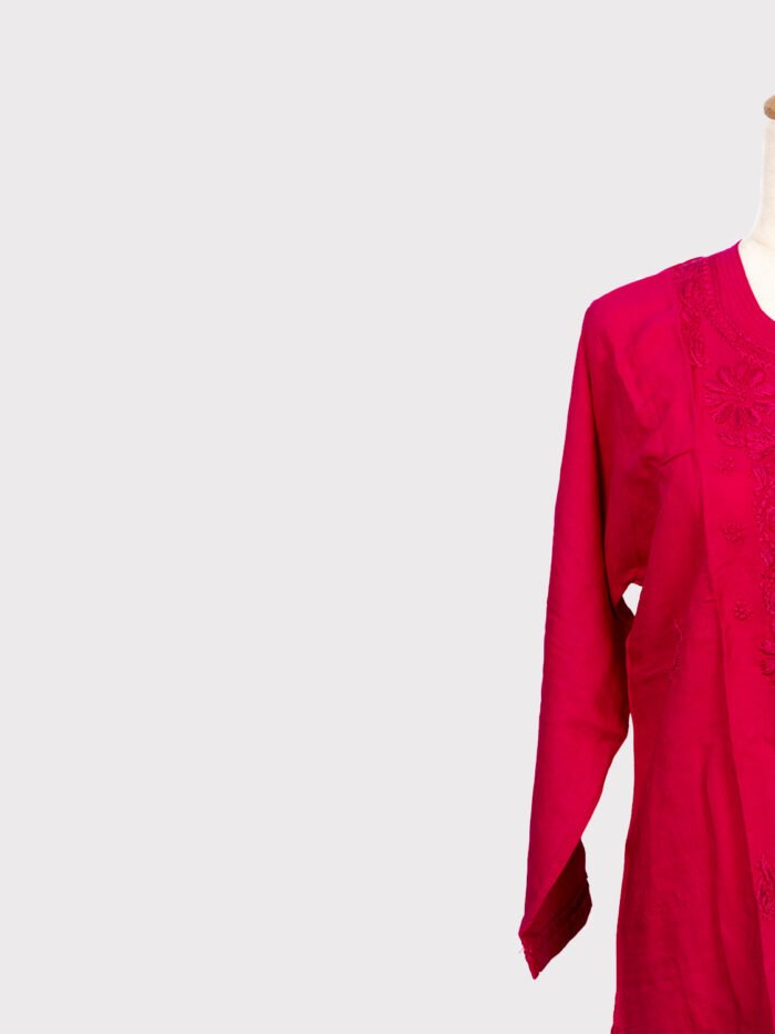 Chikankaari-A-Line-Kurti--Material-Rayon-Cotton--Red-color-3