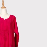 Chikankaari-A-Line-Kurti--Material-Rayon-Cotton--Red-color-4