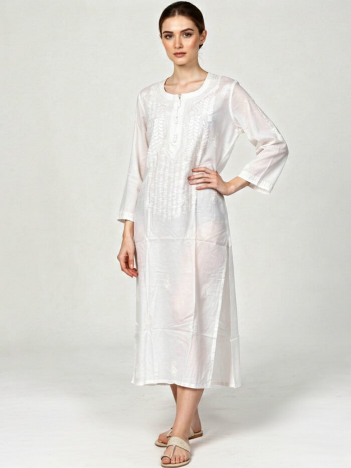 Chikankaari-A-Line-Kurti--Material-Rayon-Cotton--Sizes-Available