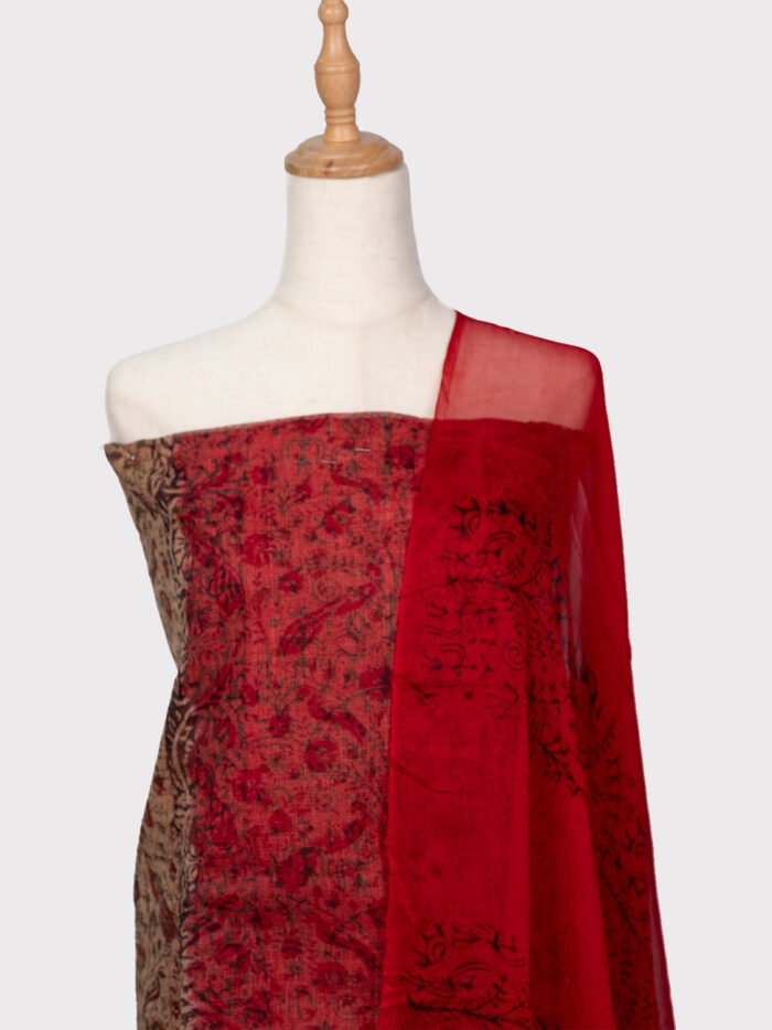 Hand-Block-printed-cotton-Unstitched-Salwar-Material-red-color-2