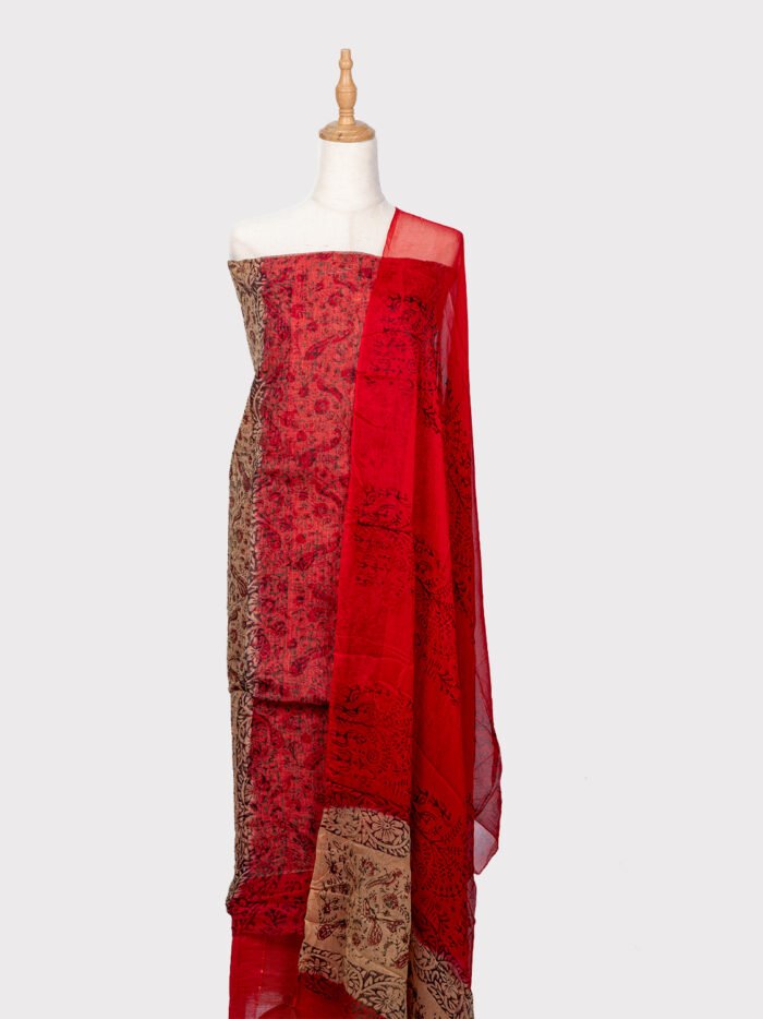 Hand-Block-printed-cotton-Unstitched-Salwar-Material-red-color1