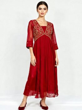 Hand Embroidery Kurti | Red Color | Fabric _ Georgette