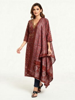Maroon Printed Salwar Suit with Dupatta-Cotton Blend - Rayon Material
