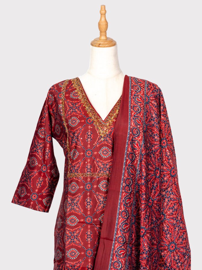 Maroon-Printed-Salwar-Suit-with-Dupatta-cotton-blend---rayon-Material-4